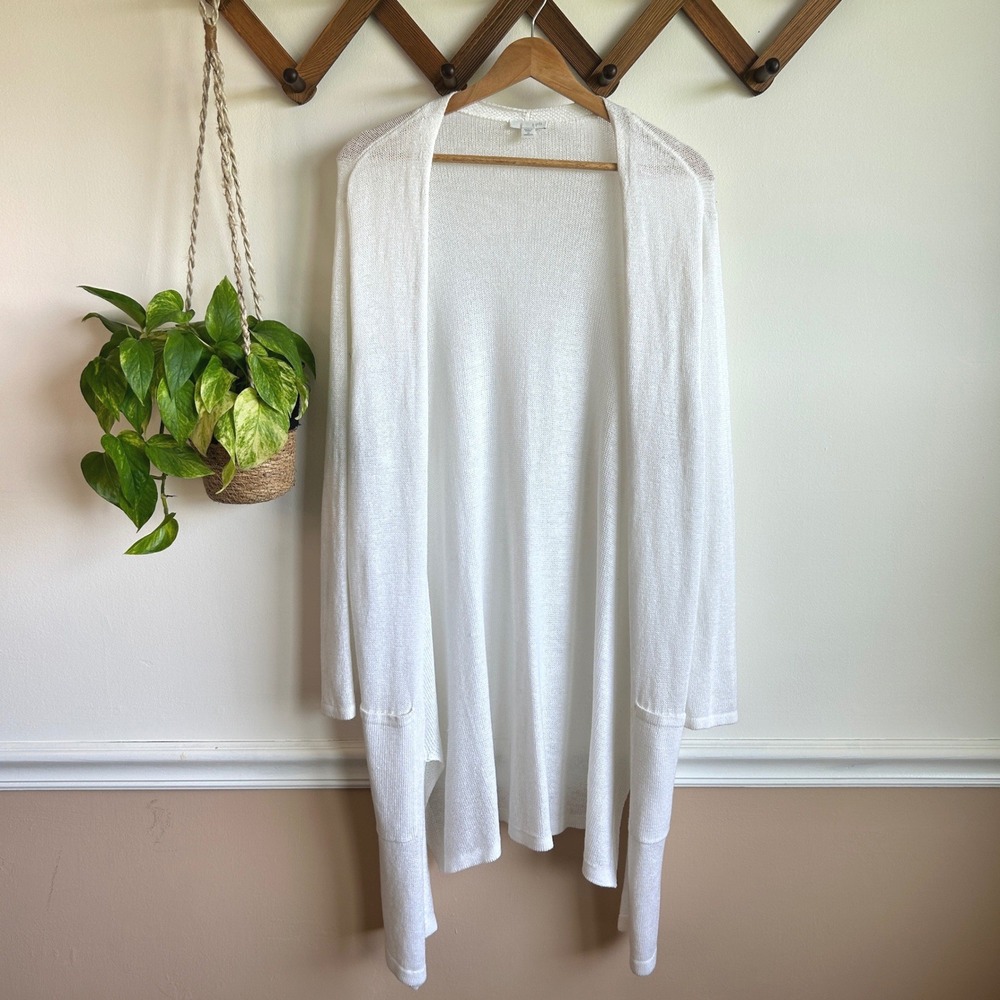 J. Jill White Linen Blend Open Front Longline Cardigan Sweater 2X‎ Womens